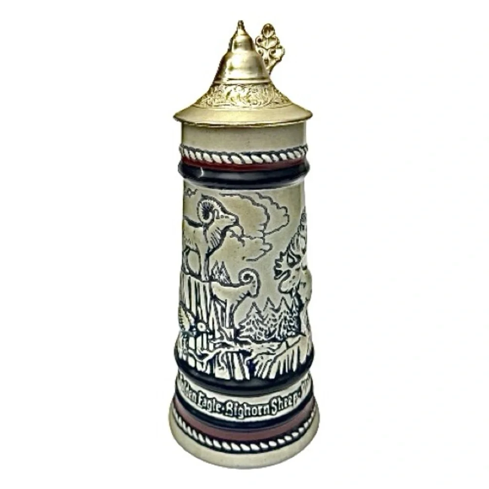 Vintage Avon Berrier Ceramic Metal Art Nouveau Decor France Red Blue Gray